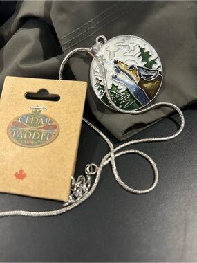 Silver-Tone Wolf Pendant Necklace in Multicolor